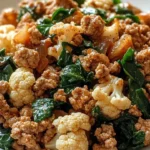 Garlic Butter Ground Turkey with Cauliflower Skillet served in a pan