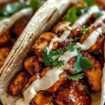Garlic Butter Honey BBQ Chicken Tacos garnished and ready to serve