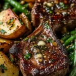 Delicious Garlic Butter Lamb Chops served on a plate with herbs.