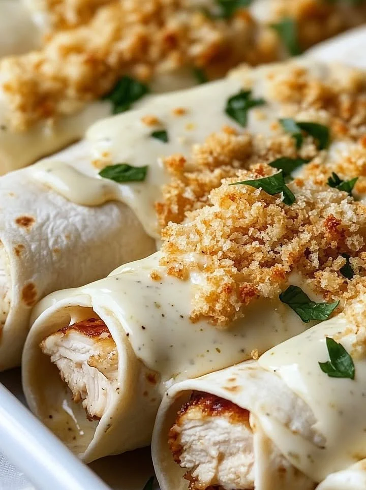 Garlic Parmesan Chicken Alfredo Wraps ready to enjoy with fresh ingredients