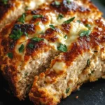 Delicious Garlic Parmesan Chicken Meatloaf served on a plate