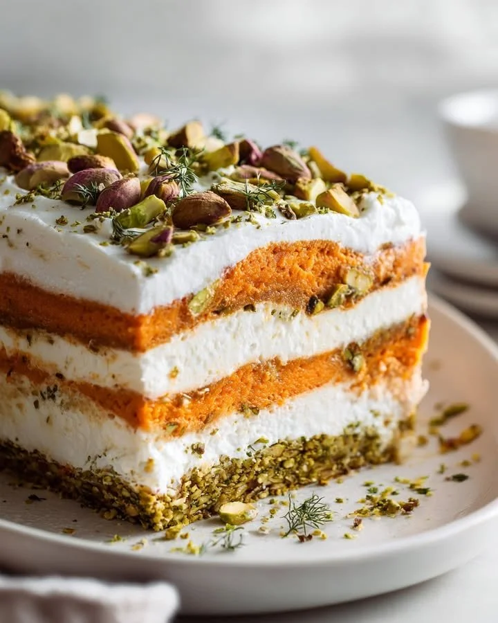 Golden Sweet Potato and Feta Terrine with a Pistachio Crust served elegantly
