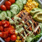 Grilled Chicken Avocado Salad Bowl featuring fresh greens and vibrant toppings
