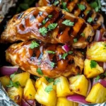 Hawaiian BBQ Chicken and Pineapple Foil Packets ready for grilling