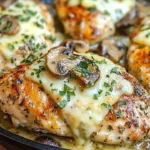 Healthy mushroom stuffed chicken breast with herbs and spices