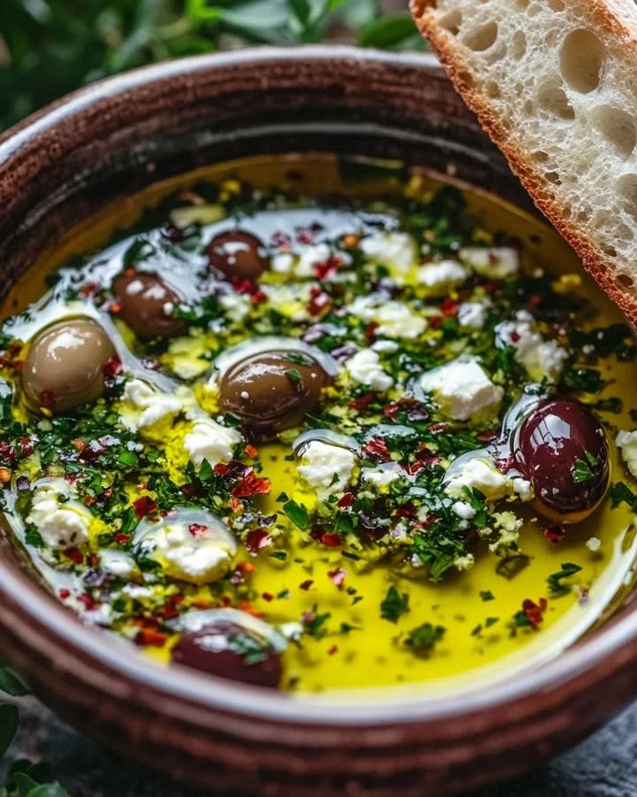Herb and Feta Olive Oil Dip served with bread