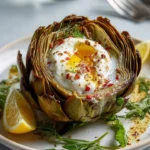 Hidden Heart Roasted Artichoke filled with molten burrata cheese