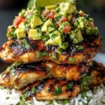 Honey Lime Chicken served over avocado rice stack for a nutritious meal