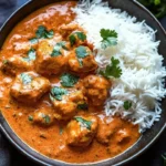 Delicious plate of Indian Butter Chicken with creamy sauce and fresh herbs