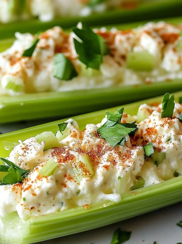 Italian cream cheese stuffed celery with herbs and spices