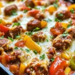 Italian Sausage and Pepper Casserole with vibrant peppers and cheese topping