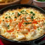 Delicious crab dip served at Joe's Crab Shack with seafood garnishes.
