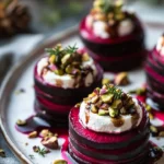 Layered Beet & Goat Cheese Stack with vibrant colors and textures.