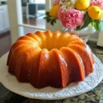 Delicious Lemon Bundt Cake topped with a glaze on a white plate