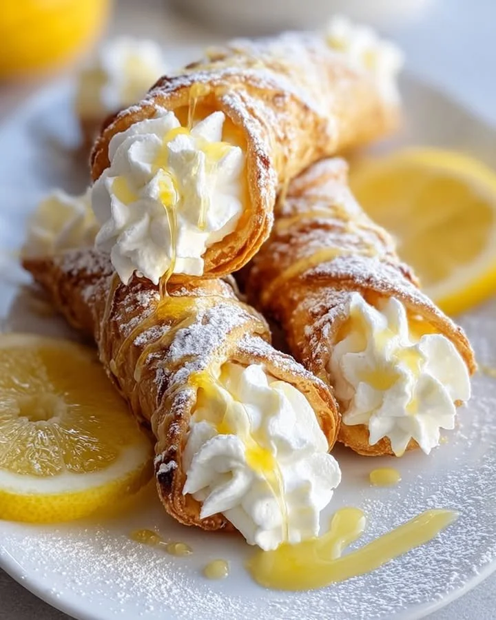 Delicious Lemon Meringue Pie Cannoli dessert with creamy filling and crispy shell