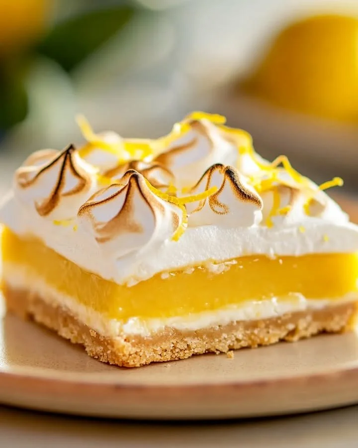 Delicious Lemon Meringue Tart Bars with zesty lemon and fluffy meringue topping.