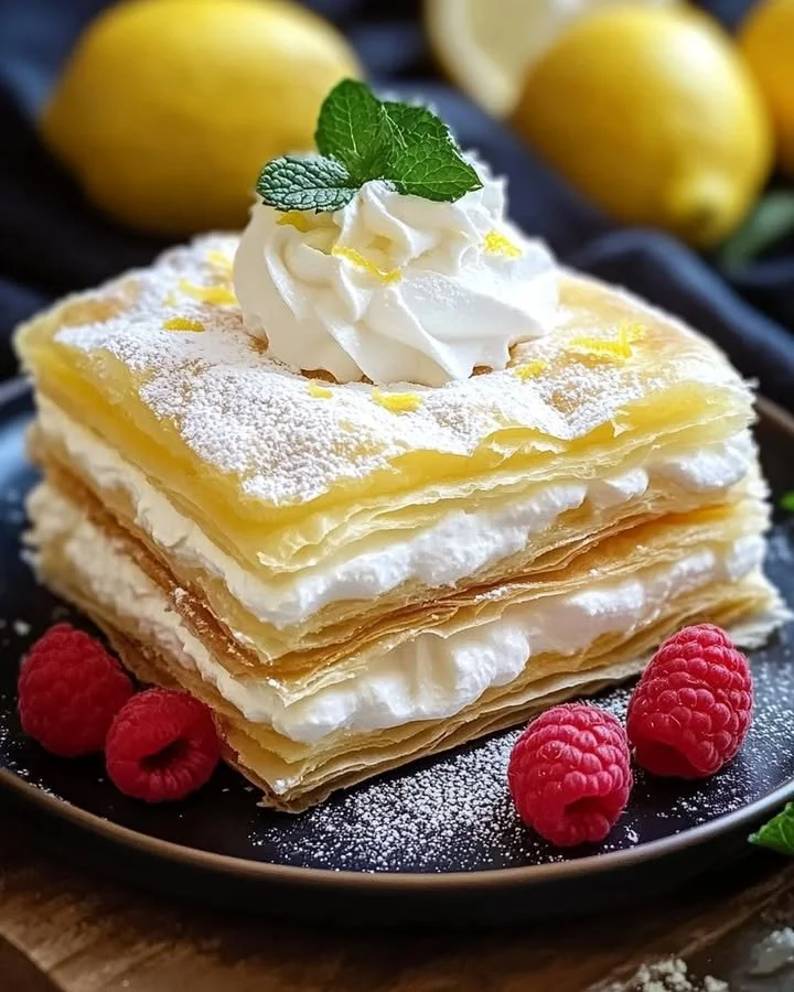 Limoncello Custard Thousand Leaves dessert with creamy layers and lemon zest.