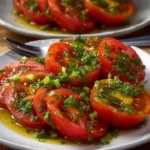 Fresh Magic Tomato Salad topped with zesty herb dressing