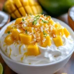 Delicious Mango Coconut Cream Delight served in a bowl with fresh mango slices