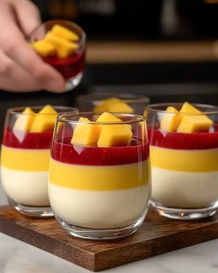 Delicious Mango Panna Cotta dessert with fresh mango topping