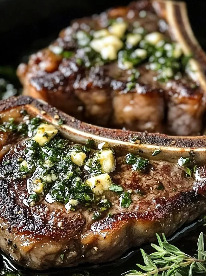 Juicy marinated herb butter T-Bone steaks on a grill