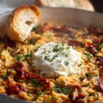 Delicious Marry Me Orzo with Whole Baked Feta served in a vibrant bowl.