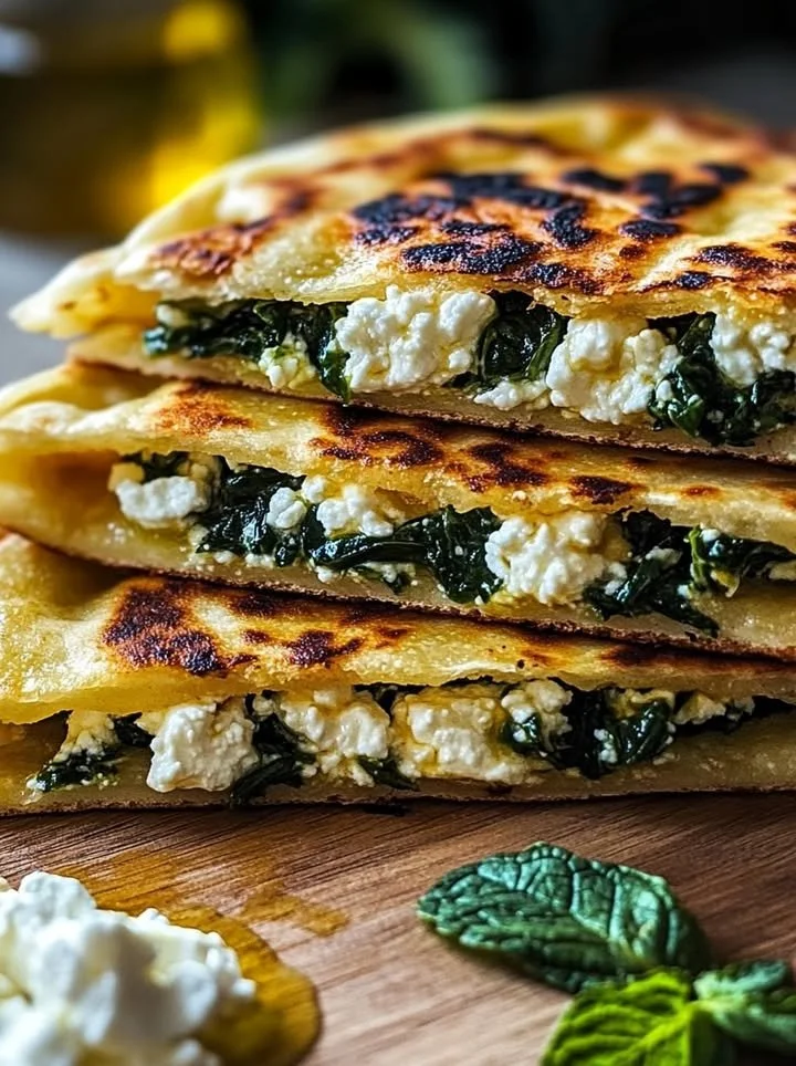 Mediterranean Mint and Feta Stuffed Flatbreads ready to serve