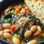 Bowl of Mediterranean white beans and greens salad with fresh ingredients