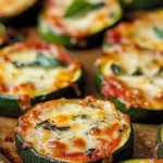 Mini zucchini crust pizzas topped with vegetables and cheese