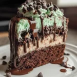 Mint Chocolate Chip Drip Cake decorated with chocolate and mint icing