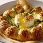 Molten Camembert Focaccia Ring, golden and gooey cheese bread ideal for gatherings.