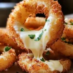 Crispy mozzarella-stuffed onion rings with garlic butter drizzle