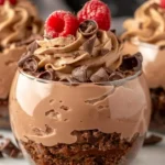 No-bake chocolate cheesecake parfait with graham cracker crust