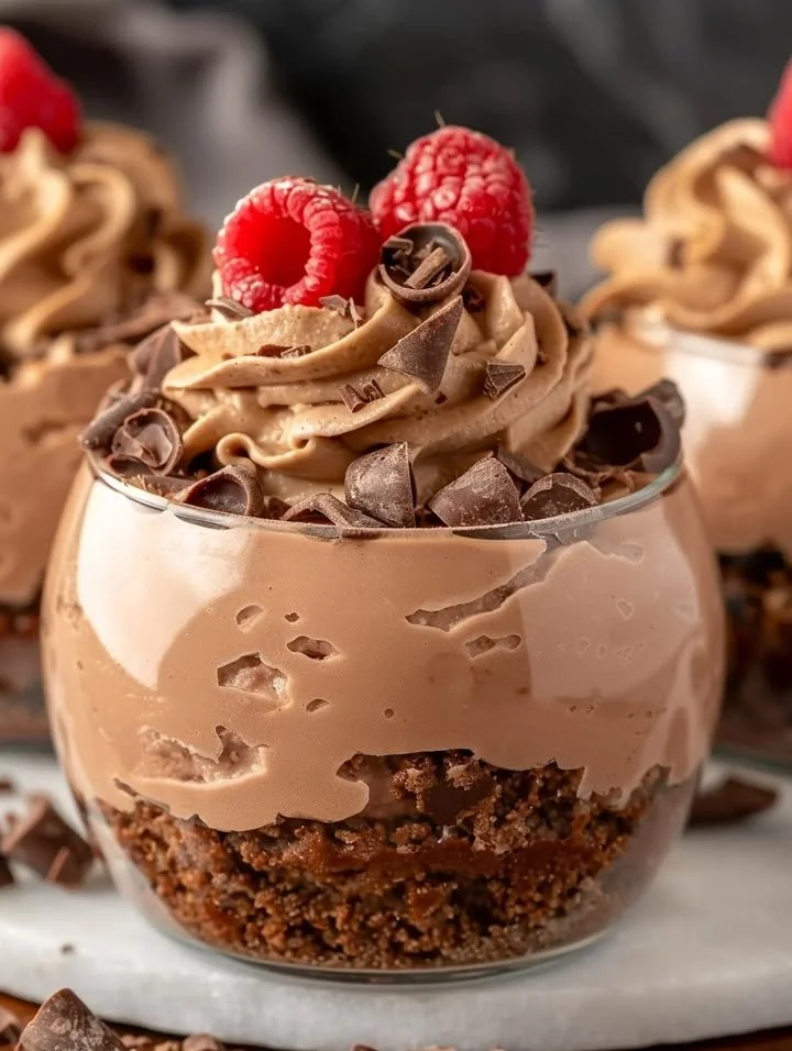 No-bake chocolate cheesecake parfait with graham cracker crust