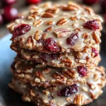 No-bake cranberry pecan praline cookies on a plate.