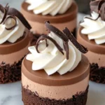 No bake mini chocolate cheesecakes topped with chocolate ganache and berries