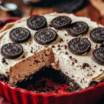Delicious No-Bake Oreo Mud Pie topped with whipped cream and chocolate