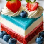 No Bake Patriotic Cheesecake topped with red, white, and blue berries