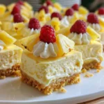 No-Bake Pineapple Heaven Cheesecake Dessert topped with fresh pineapple slices