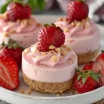 No-Bake Strawberry Banana Cheesecake Bites decorated with fresh strawberries