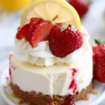 No-Bake Strawberry Lemon Cheesecake with fresh strawberries and lemon zest
