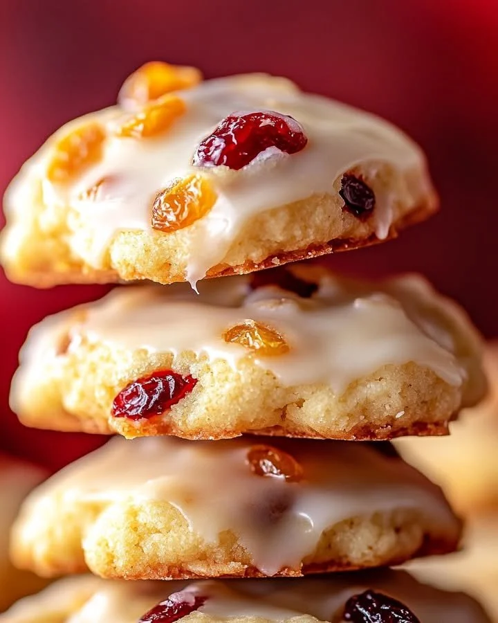 Orange Cranberry Ricotta Cookies stacked on a plate