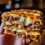 Delicious Parmesan Garlic Beef Cheeseburger Lasagna topped with melted cheese