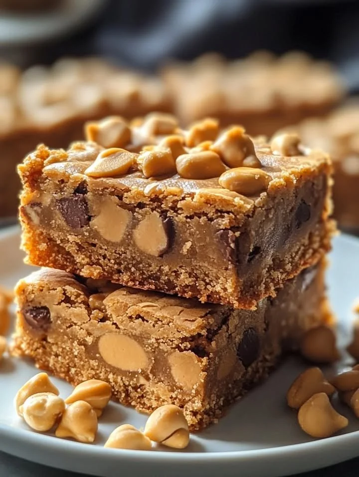 Delicious Peanut Butter Lunch Lady Cookie Bars on a plate