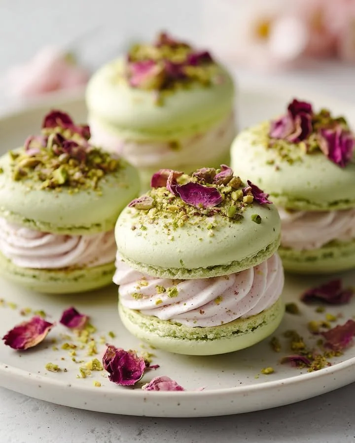 Persian Pistachio Rose Cloud Sandwiches served on a decorative plate