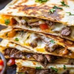 Philly Cheesesteak Quesadilla with melted cheese and grilled steak