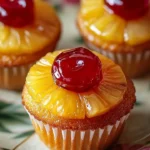 Delicious Pineapple Upside Down Cupcakes with caramelized pineapple and cherries