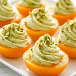 Pistachio semifreddo served in frozen apricot cups - a delicious dessert