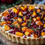 Pomegranate and butternut squash tart with ricotta topping
