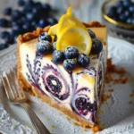 Delicious Princess Lemon Blueberry Cheesecake topped with fresh blueberries and lemon zest